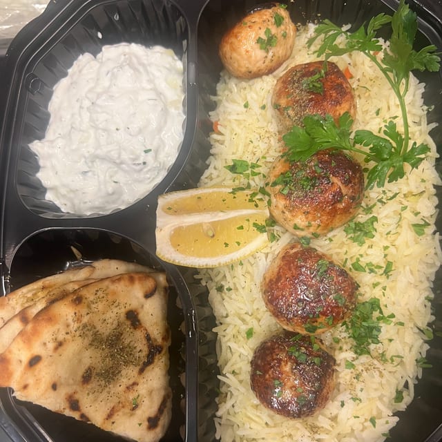 Chicken Meatballs Over Rice.